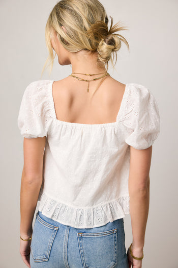 white top with short sleeves