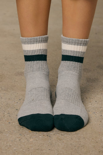 GREEN STRIPES ON GREY SOCKS 