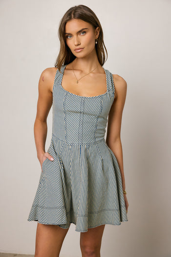 striped mini dress with pockets