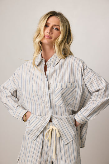 blue striped button up