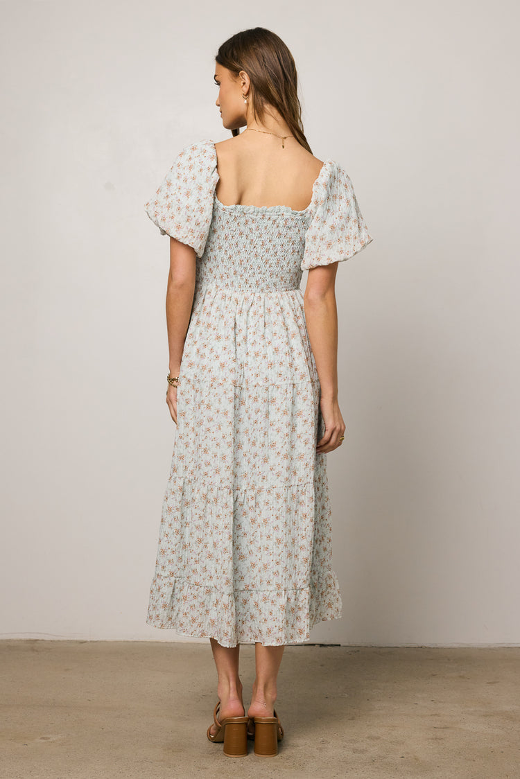blue dress with floral print