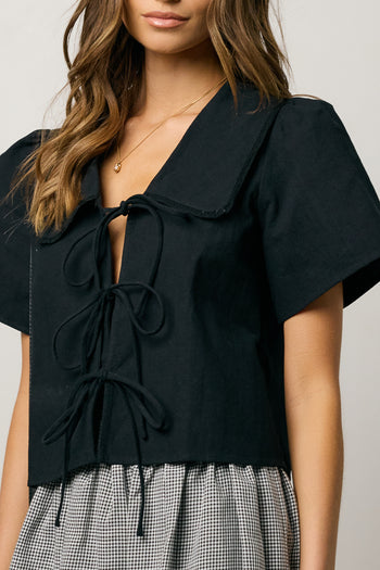 tie front blouse in black 