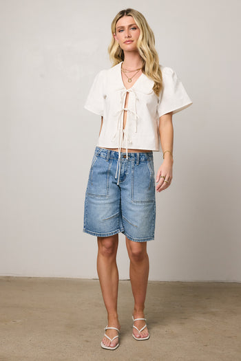 Ethan Tie Front Blouse in White