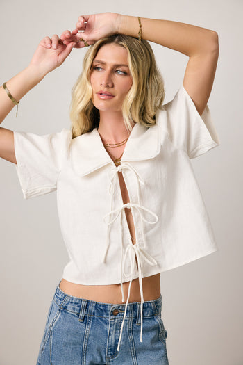 Ethan Tie Front Blouse in White