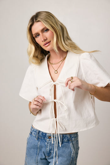 Ethan Tie Front Blouse in White