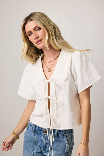 Ethan Tie Front Blouse in White