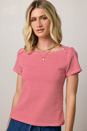 red short sleeve top