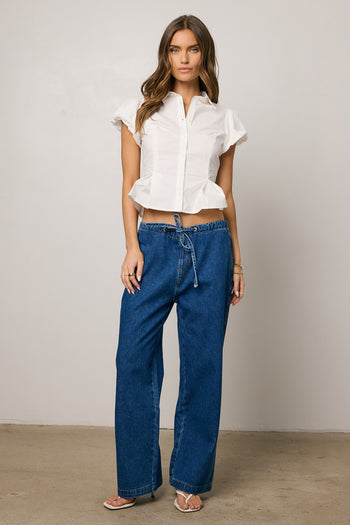 short puff sleeve button up