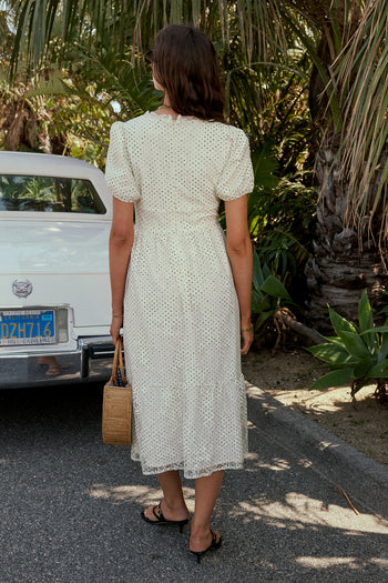 midi dress with puff sleeves