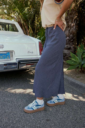 NAVY MAXI SKIRT WITH STRIPES