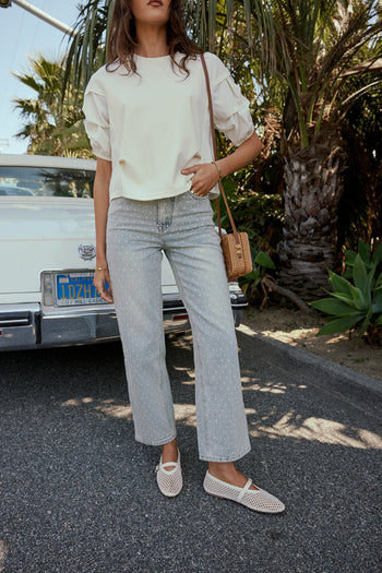 polka dot denim jeans