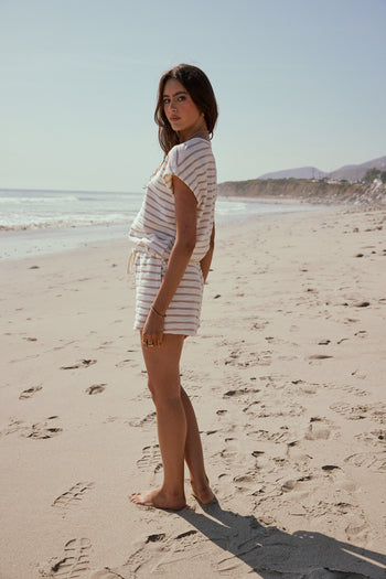 TAUPE AND WHITE STRIPED SHIRT  