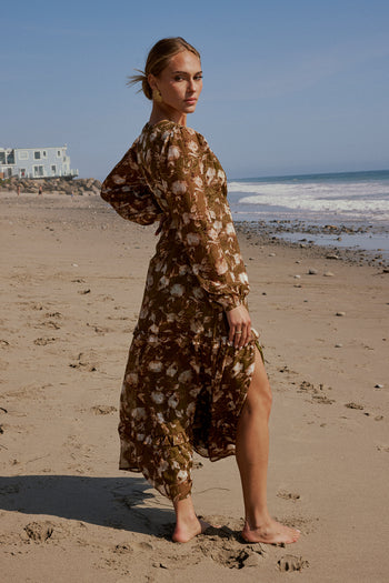 olive floral print maxi dress