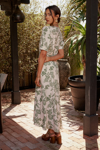 Lia Floral Midi Dress in Sage