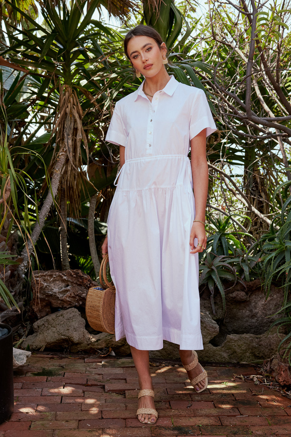 white collared short sleeve dress