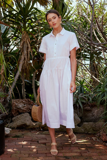 white collared short sleeve dress