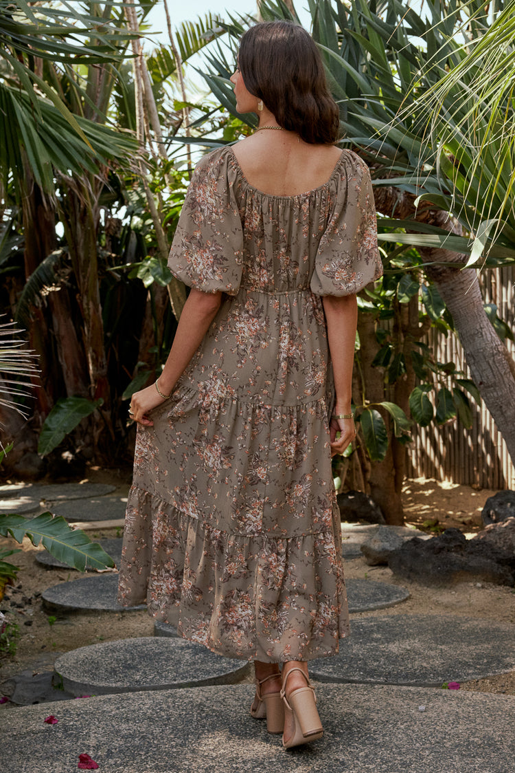 puff sleeve printed dress