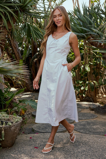 BLUE MIDI DRESS WITH POCKETS