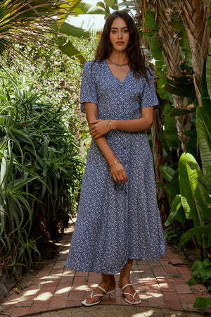 Ember Floral Midi Dress in Blue Ember Floral Midi Dress in Blue
