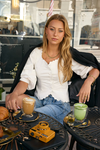 Yara Button Down Top in White - FINAL SALE