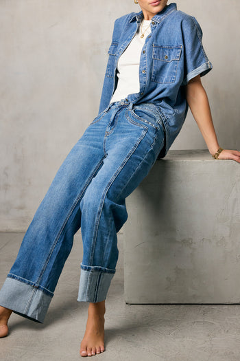 CUFFED WIDE LEG JEANS