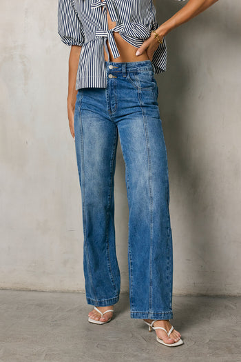 medium wash denim pants