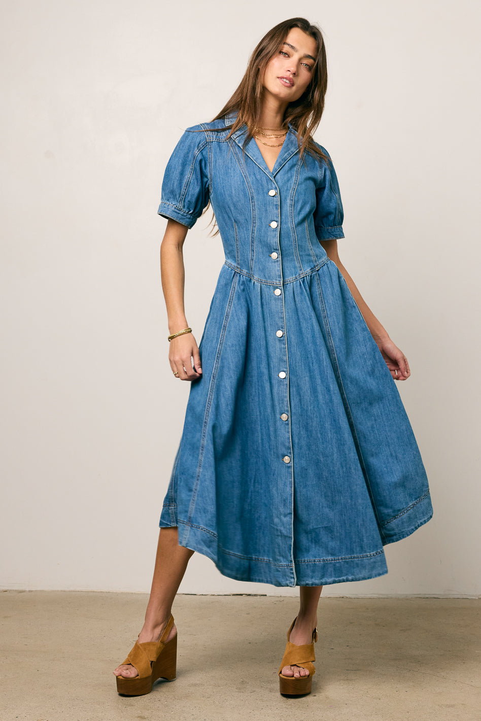 flowy denim dress Tribal Snap Front at Von Maur down flowy dress by Tribal High Waist Denim Mini Dress