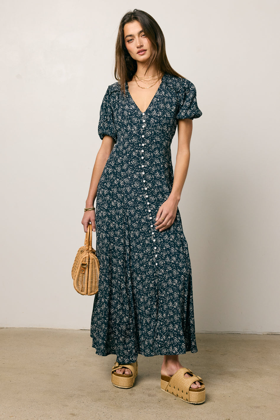 navy printed maxi dress