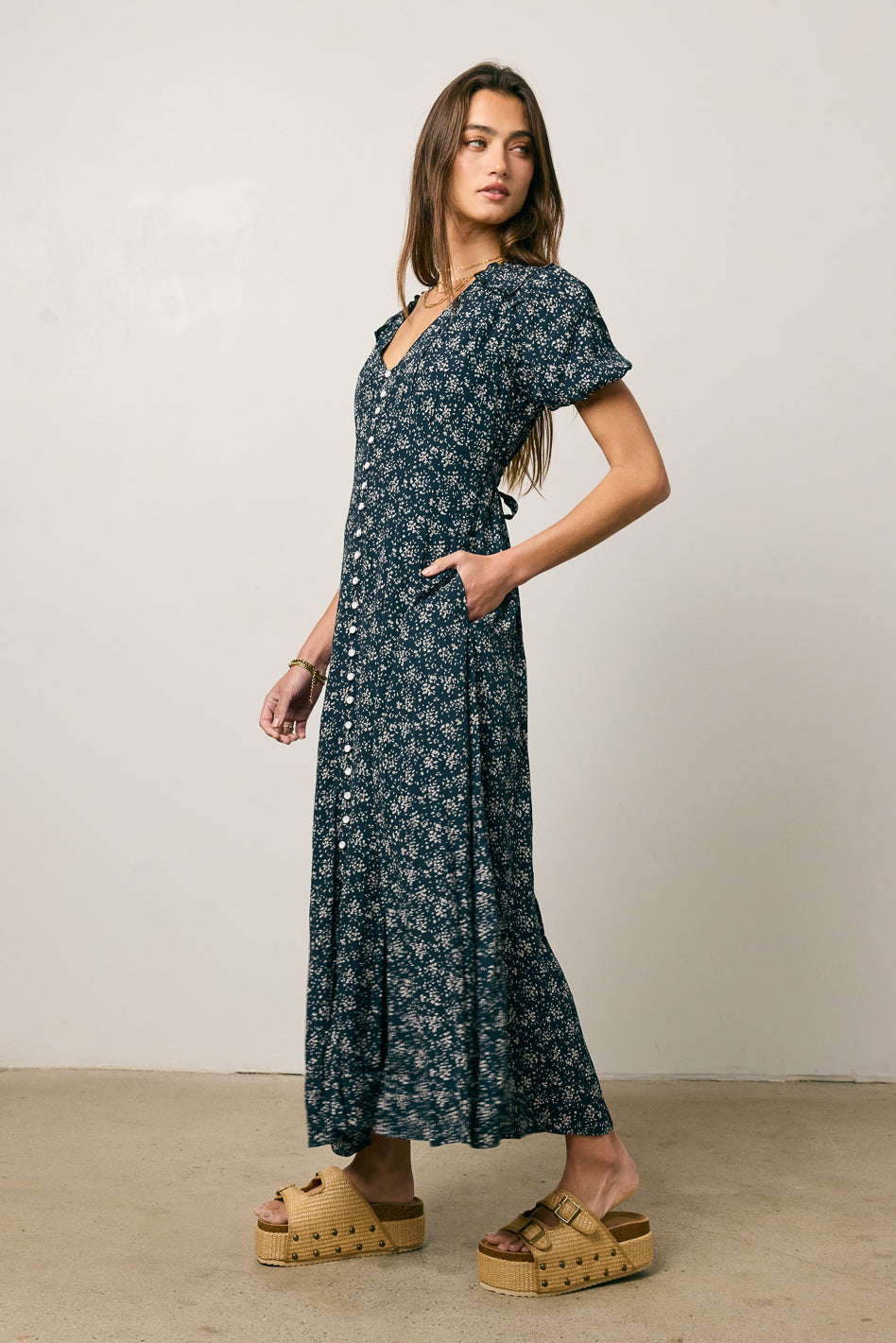 navy printed short sleeve dress