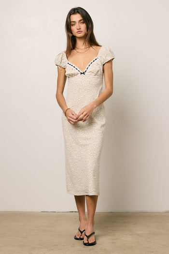 SHOR SLEEVE MIDI PRINTED DRESS