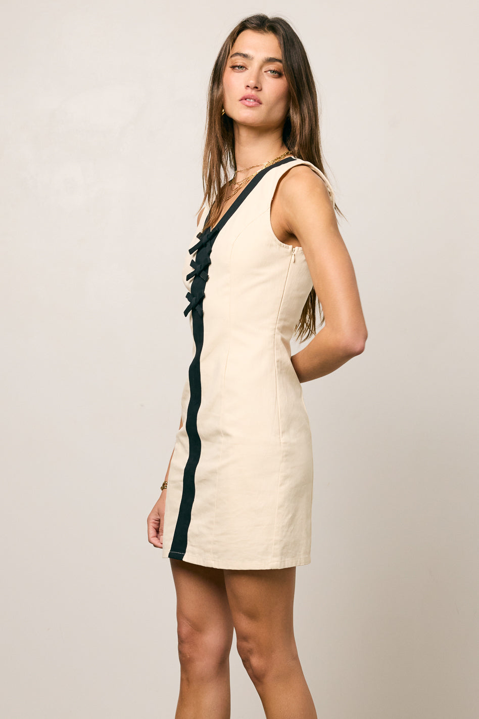 Jaclyn Fitted Mini Dress in Natural - FINAL SALE