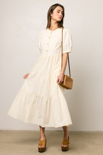 cream tiered midi dress