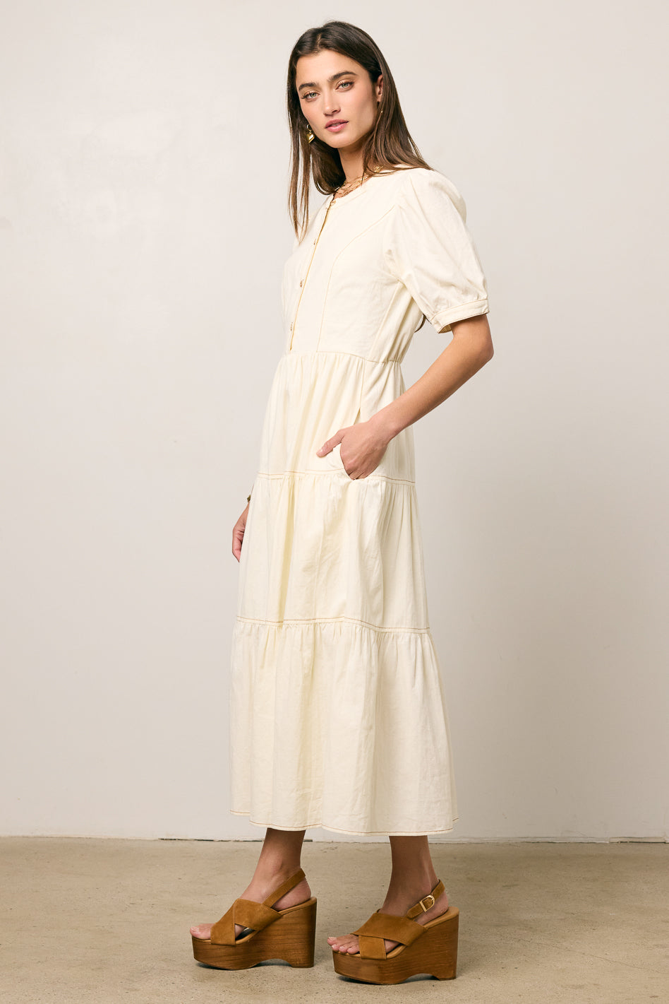 tiered midi dress with pockets