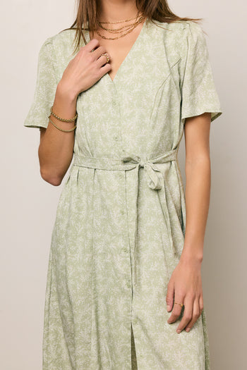 printed dress in sage green