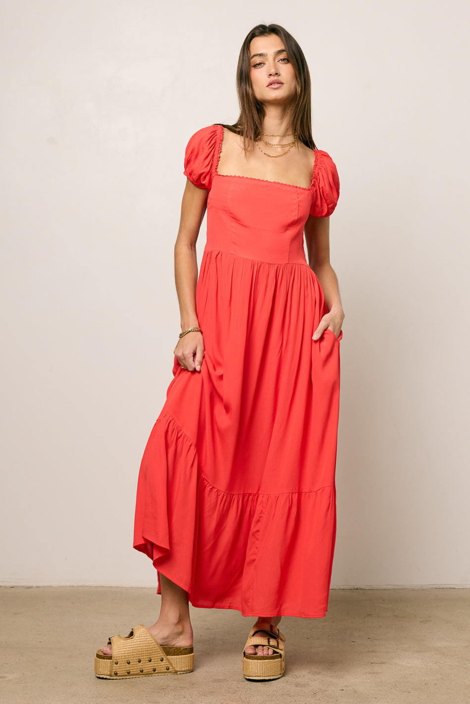 red maxi dress