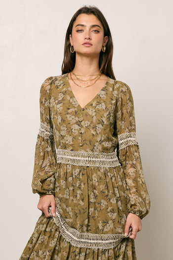 floral print dress in olive
