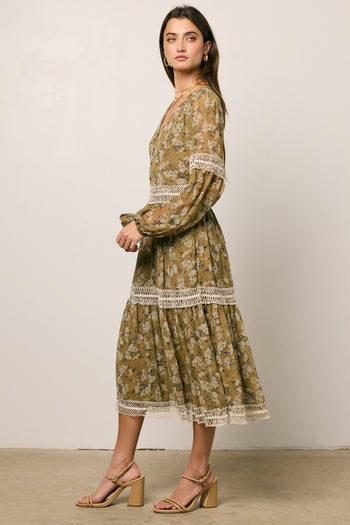 olive midi dress with long sleeves