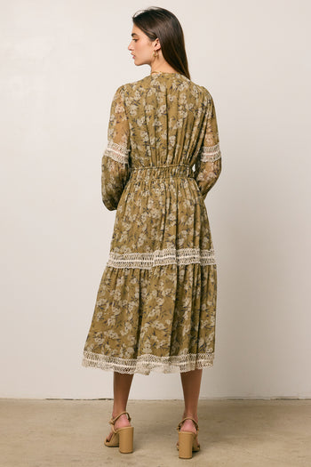 midi floral print dress in olive