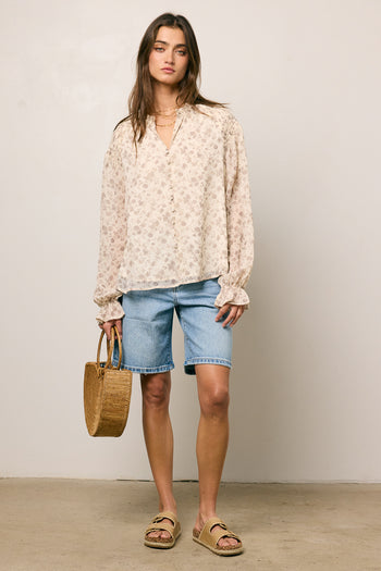 button detail floral blouse