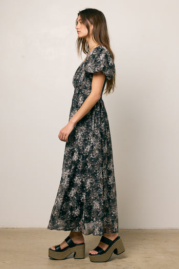 black maxi dress with floral print