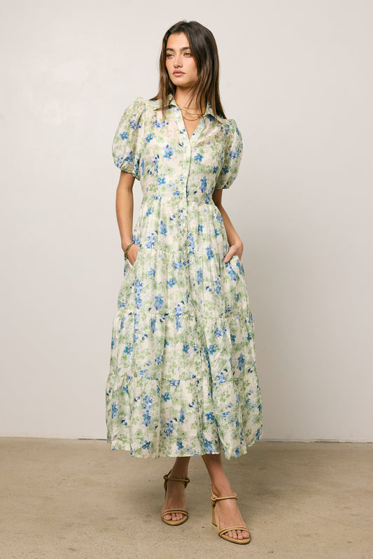 GREEN AND BLUE PRINTED DRESS