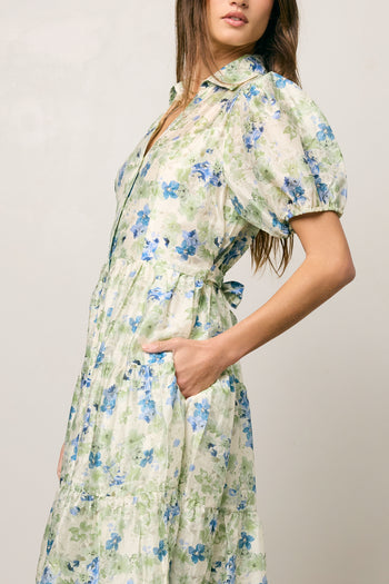 GREEN AND BLUE PRINTED DRESS WITH POCKETS