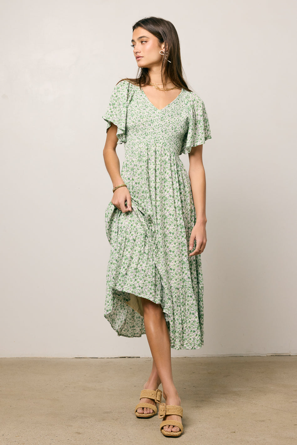 PRINTED DRESS IN GREEN