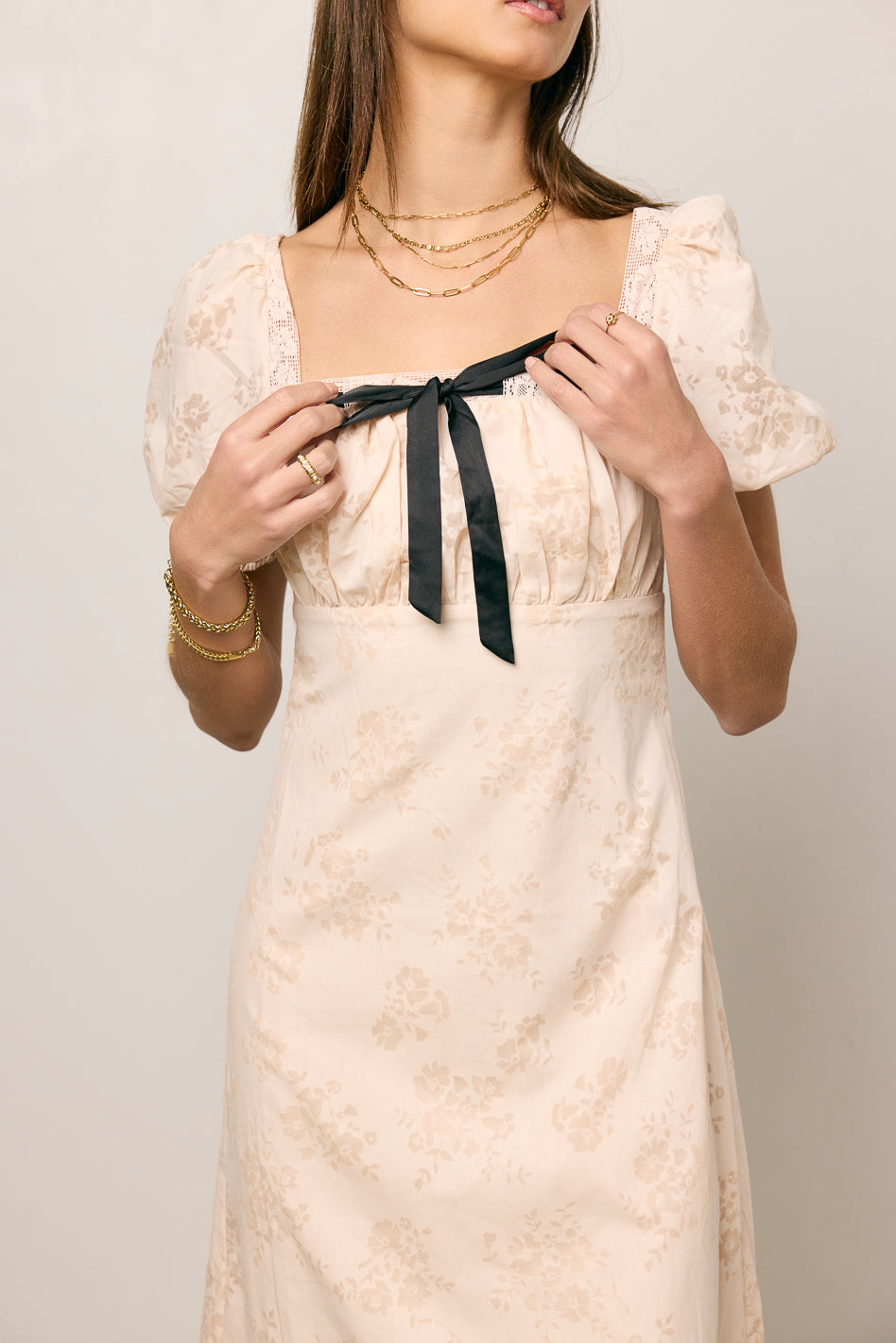 SQUARE NECK DRESS WITH BOW