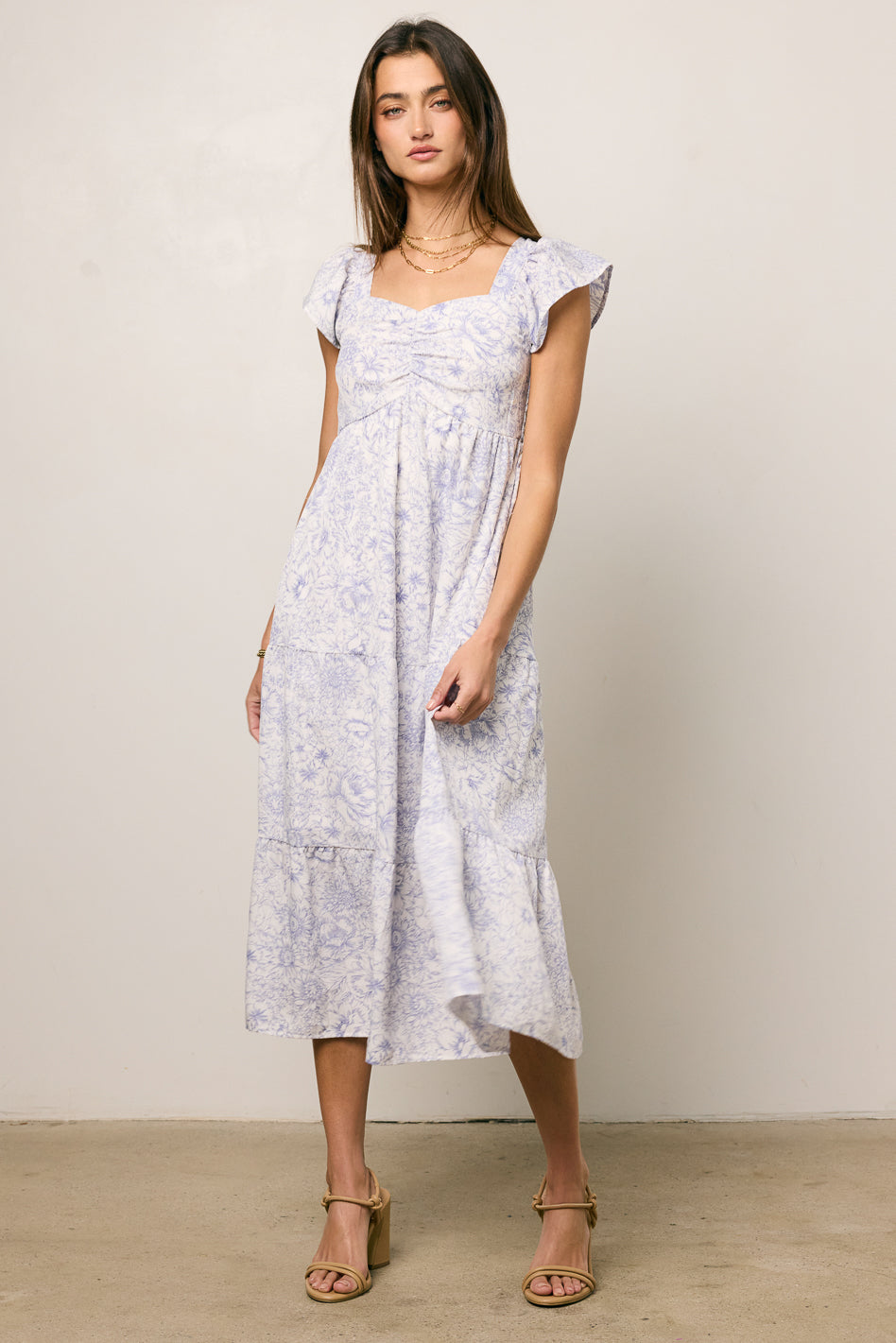 PRINTED MIDI DRESS WITH SHORT SLEEVES