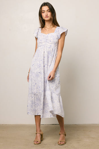 PRINTED MIDI DRESS WITH SHORT SLEEVES