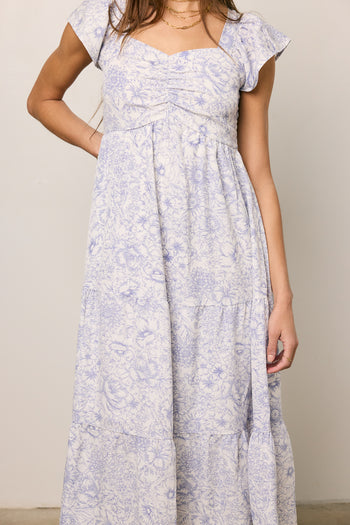 MIDI DRESS IN PURPLE PRINT