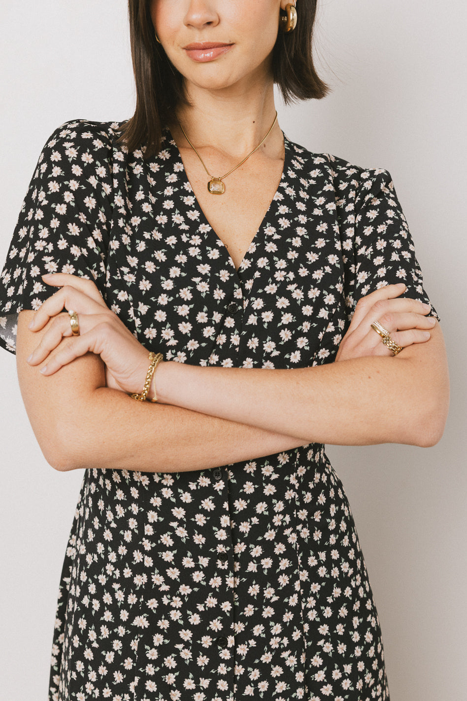 floral midi dress in black 