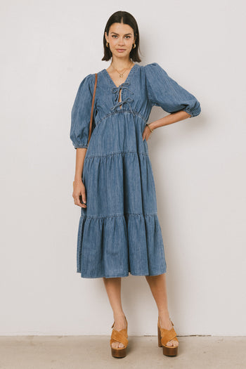 TIERED DENIM DRESS