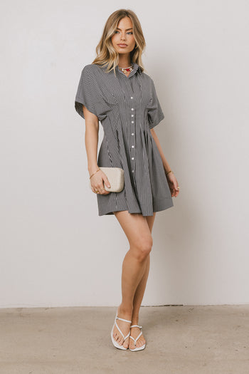Button Front Mini Dress in Grey